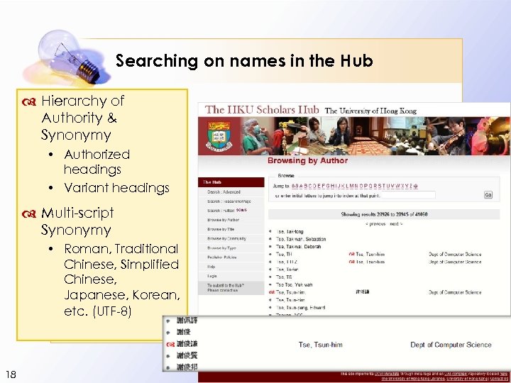 Searching on names in the Hub Hierarchy of Authority & Synonymy Authorized headings Variant