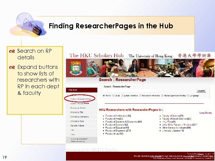 Finding Researcher. Pages in the Hub Search on RP details Expand buttons to show
