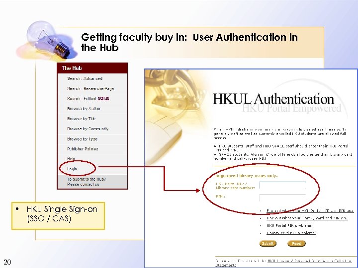 Getting faculty buy in: User Authentication in the Hub HKU Single Sign-on (SSO /