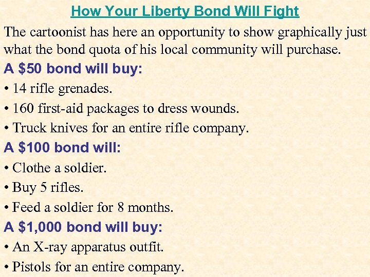 How Your Liberty Bond Will Fight The cartoonist has here an opportunity to show