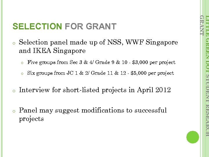 o Selection panel made up of NSS, WWF Singapore and IKEA Singapore o o