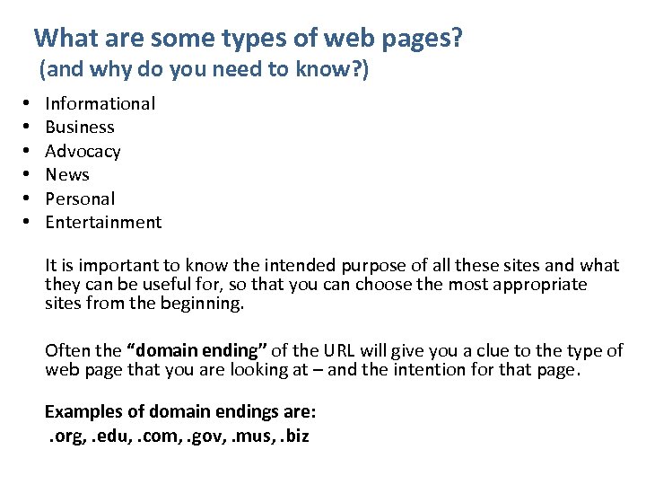 What are some types of web pages? (and why do you need to know?