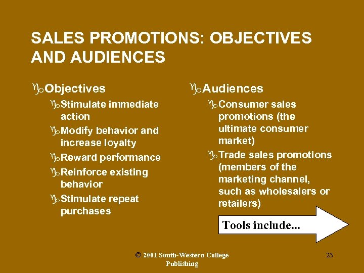 SALES PROMOTIONS: OBJECTIVES AND AUDIENCES g. Objectives g. Audiences g. Stimulate immediate action g.
