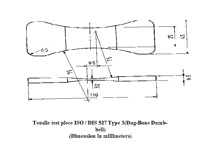 Tensile test piece ISO / DIS 527 Type 3(Dug-Bone Dumbbell) (Dimension in millimeters) 