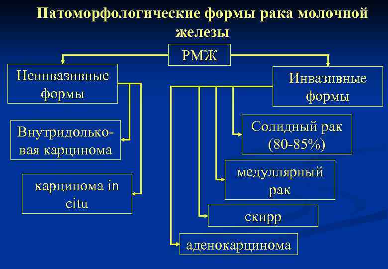 Патоморфологические формы рака молочной железы РМЖ Неинвазивные формы Внутридольковая карцинома in citu Инвазивные формы