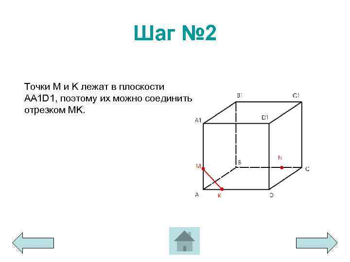 Шаг № 2 Точки M и K лежат в плоскости AA 1 D 1,