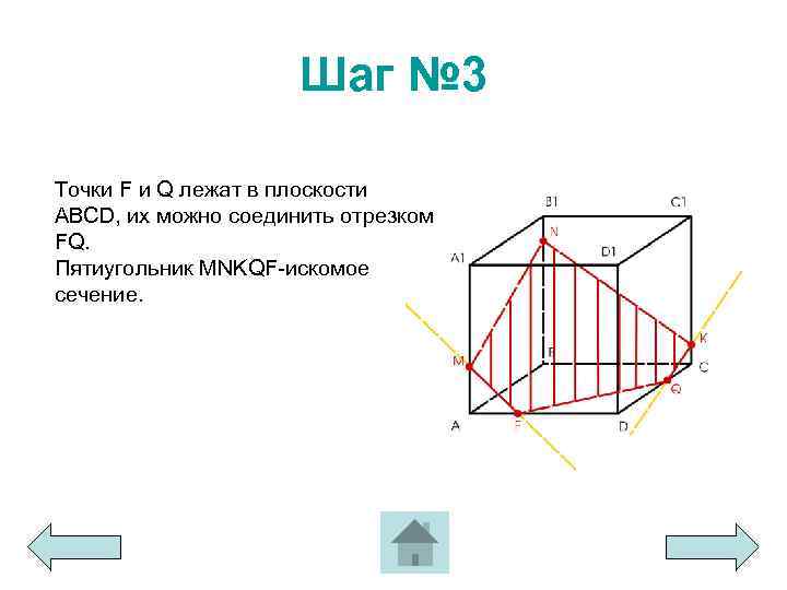 Шаг № 3 Точки F и Q лежат в плоскости ABCD, их можно соединить
