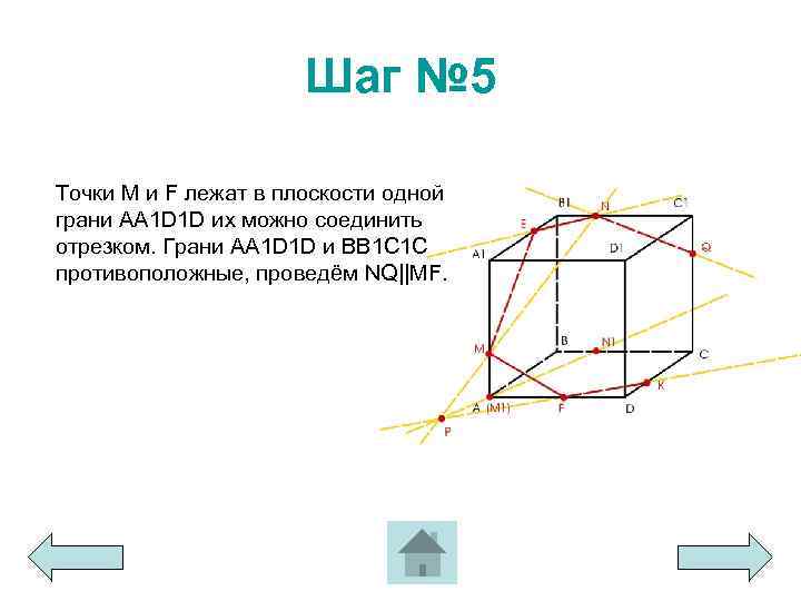 Шаг № 5 Точки M и F лежат в плоскости одной грани AA 1