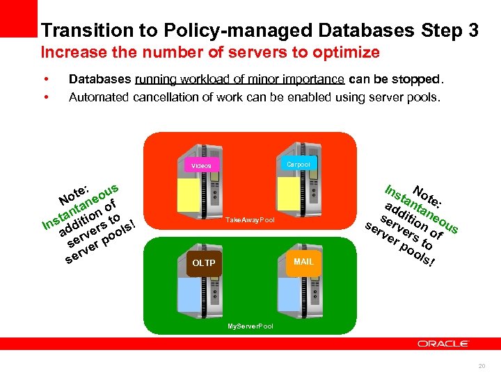 Transition to Policy-managed Databases Step 3 Increase the number of servers to optimize •