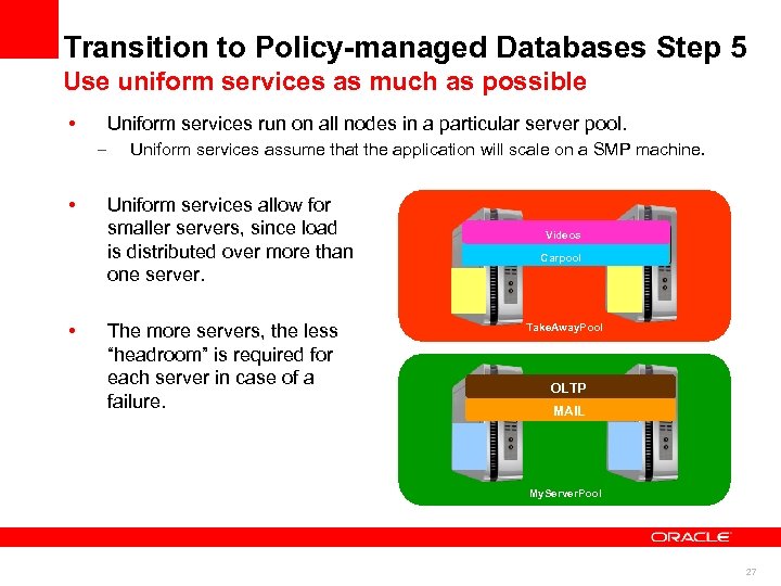 Transition to Policy-managed Databases Step 5 Use uniform services as much as possible •