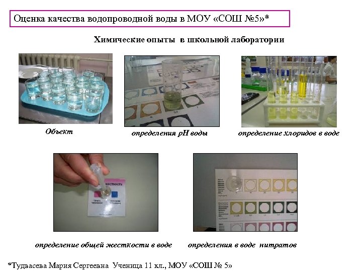Оценка качества водопроводной воды в МОУ «СОШ № 5» * Химические опыты в школьной