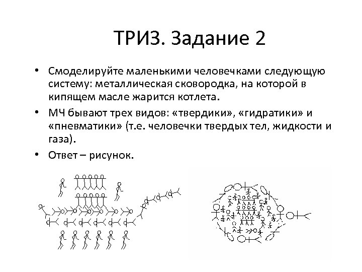ТРИЗ. Задание 2 • Смоделируйте маленькими человечками следующую систему: металлическая сковородка, на которой в
