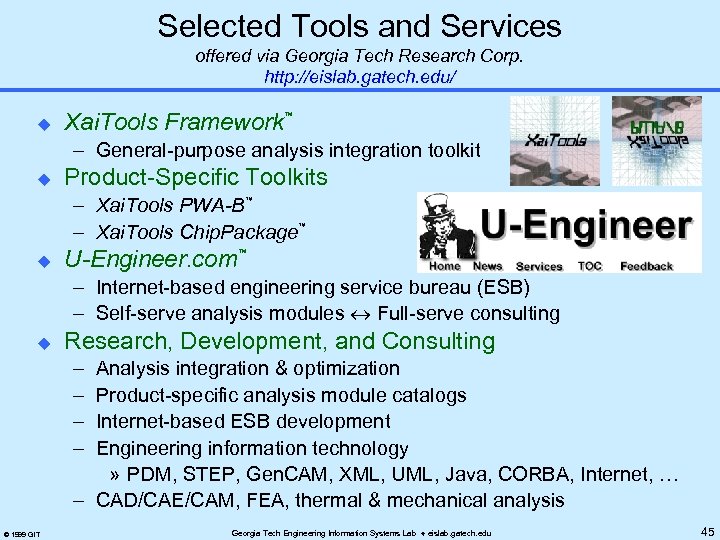Selected Tools and Services offered via Georgia Tech Research Corp. http: //eislab. gatech. edu/