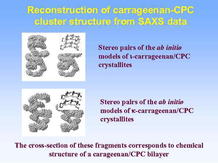 Reconstruction of carrageenan-CPC cluster structure from SAXS data Stereo pairs of the ab initio