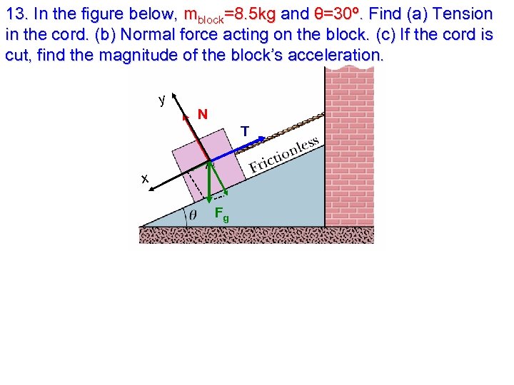 13. In the figure below, mblock=8. 5 kg and θ=30º. Find (a) Tension in