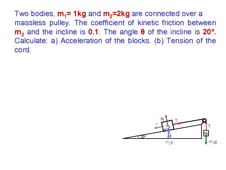 Two bodies, m 1= 1 kg and m 2=2 kg are connected over a