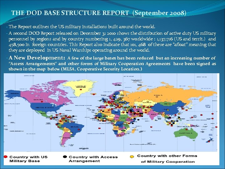 THE DOD BASE STRUCTURE REPORT (September 2008) - The Report outlines the US military