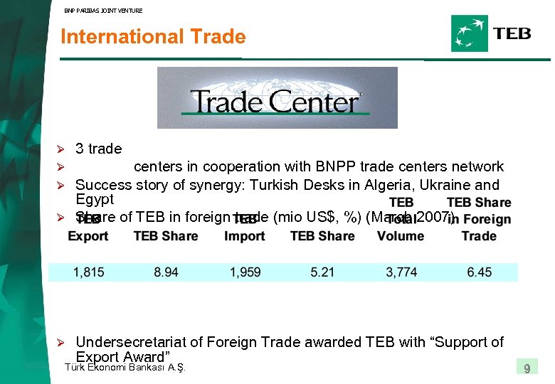 BNP PARIBAS JOINT VENTURE International Trade Ø 3 trade Ø centers in cooperation with