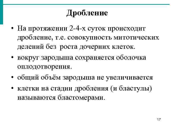 Дробление • На протяжении 2 4 х суток происходит дробление, т. е. совокупность митотических
