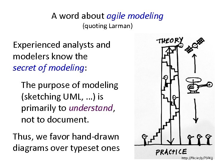 A word about agile modeling (quoting Larman) Experienced analysts and modelers know the secret