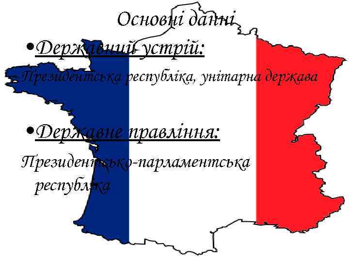Основні данні • Державний устрій: Президентська республіка, унітарна держава • Державне правління: Президентсько-парламентська республіка