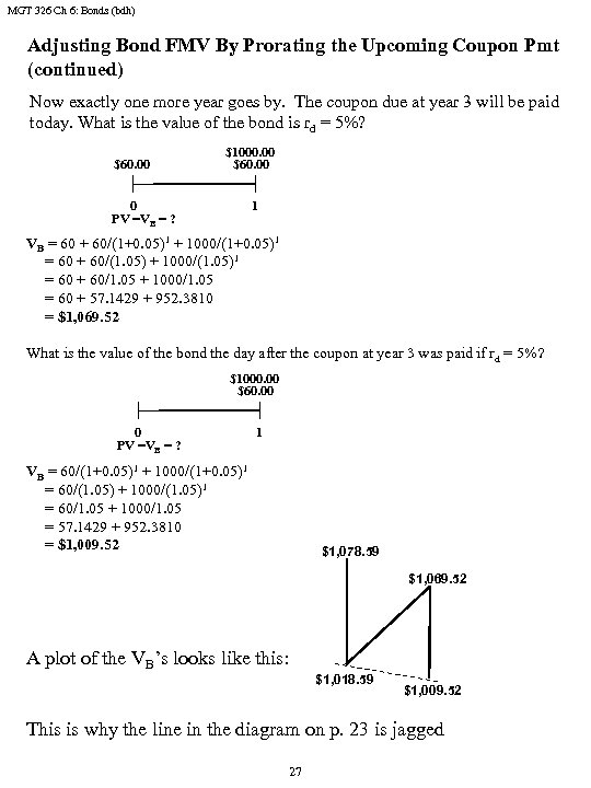 MGT 326 Ch 6: Bonds (bdh) Adjusting Bond FMV By Prorating the Upcoming Coupon