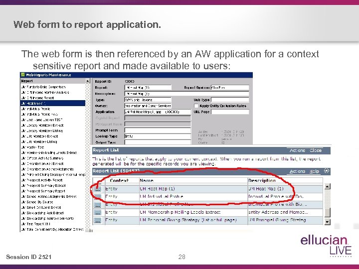 Web form to report application. The web form is then referenced by an AW