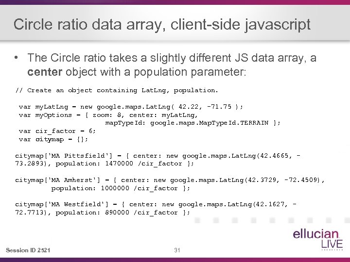 Circle ratio data array, client-side javascript • The Circle ratio takes a slightly different