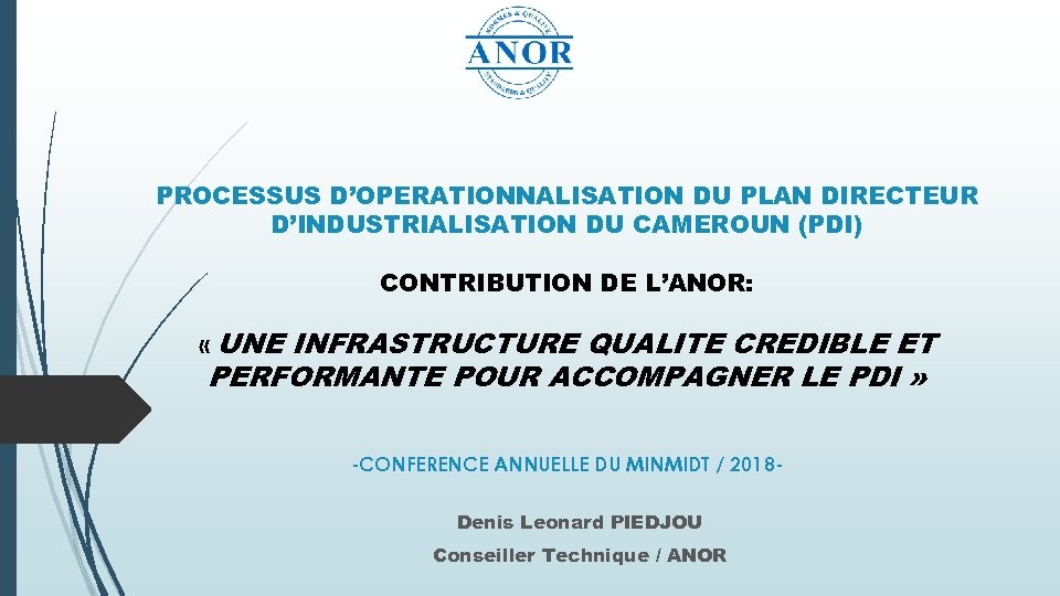 PROCESSUS D’OPERATIONNALISATION DU PLAN DIRECTEUR D’INDUSTRIALISATION DU CAMEROUN (PDI) CONTRIBUTION DE L’ANOR: « UNE