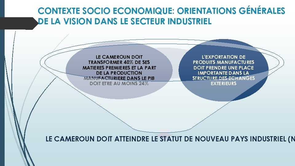 CONTEXTE SOCIO ECONOMIQUE: ORIENTATIONS GÉNÉRALES DE LA VISION DANS LE SECTEUR INDUSTRIEL LE CAMEROUN