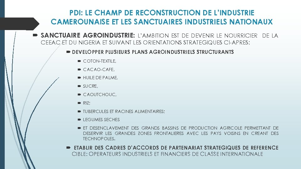 PDI: LE CHAMP DE RECONSTRUCTION DE L’INDUSTRIE CAMEROUNAISE ET LES SANCTUAIRES INDUSTRIELS NATIONAUX SANCTUAIRE
