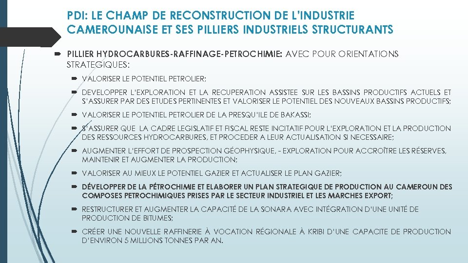PDI: LE CHAMP DE RECONSTRUCTION DE L’INDUSTRIE CAMEROUNAISE ET SES PILLIERS INDUSTRIELS STRUCTURANTS PILLIER