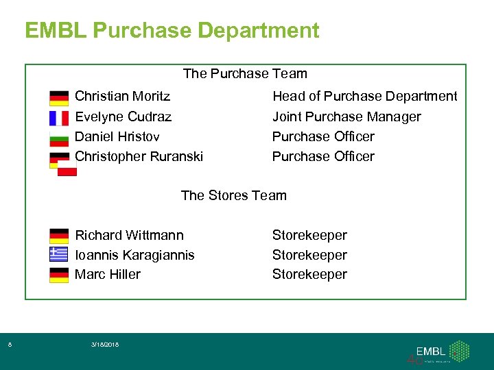 EMBL Purchase Department The Purchase Team Christian Moritz Evelyne Cudraz Daniel Hristov Christopher Ruranski