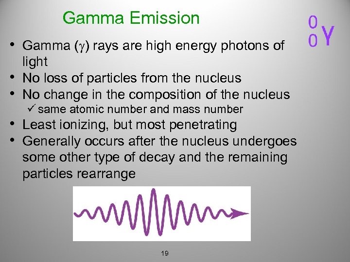 Gamma Emission • Gamma (g) rays are high energy photons of • • light