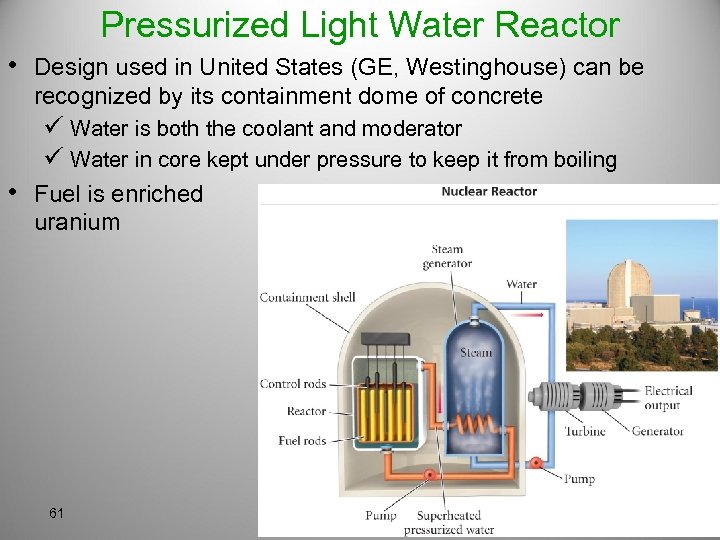 Pressurized Light Water Reactor • Design used in United States (GE, Westinghouse) can be