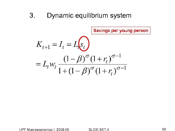 3. Dynamic equilibrium system Savings per young person UPF Macroeconomics I, 2008 -09 SLIDE