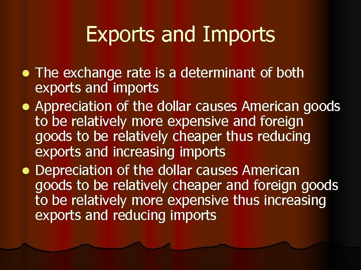 Exports and Imports The exchange rate is a determinant of both exports and imports