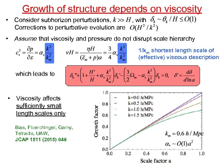 Growth of structure depends on viscosity • Consider subhorizon perturbations, Corrections to perturbative evolution
