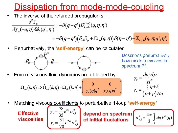 Dissipation from mode-coupling • The inverse of the retarded propagator is • Perturbatively, the
