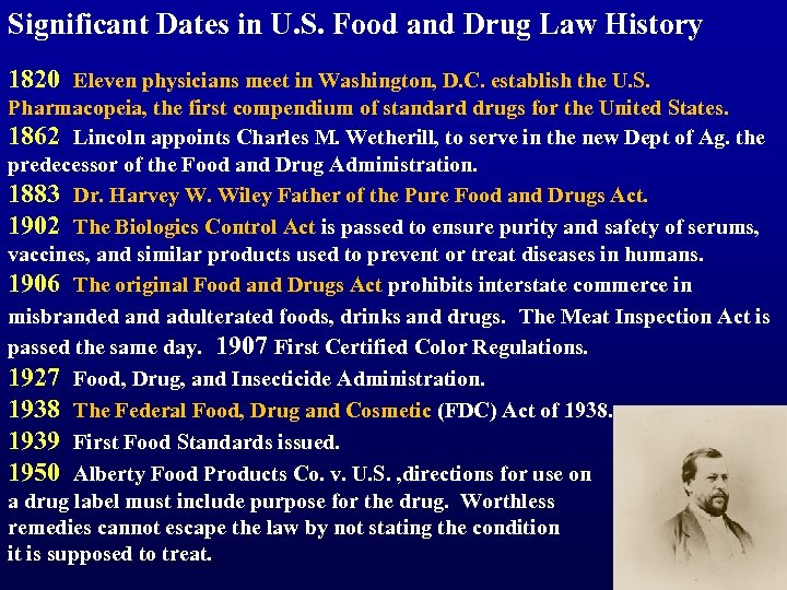 Significant Dates in U. S. Food and Drug Law History 1820 Eleven physicians meet