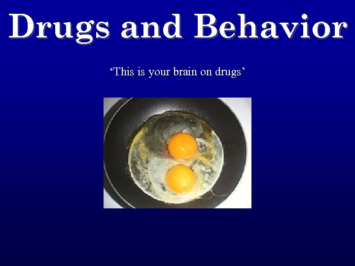 Drugs and Behavior ‘This is your brain on drugs’ 