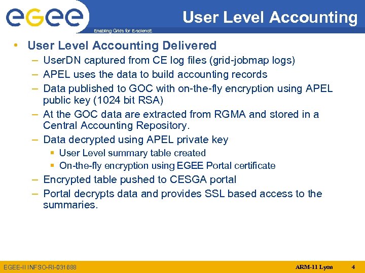 User Level Accounting Enabling Grids for E-scienc. E • User Level Accounting Delivered –