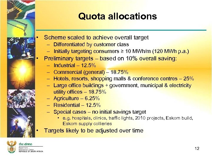 Quota allocations • Scheme scaled to achieve overall target – Differentiated by customer class