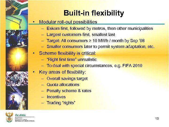 Built-in flexibility • Modular roll-out possibilities – – Eskom first, followed by metros, then
