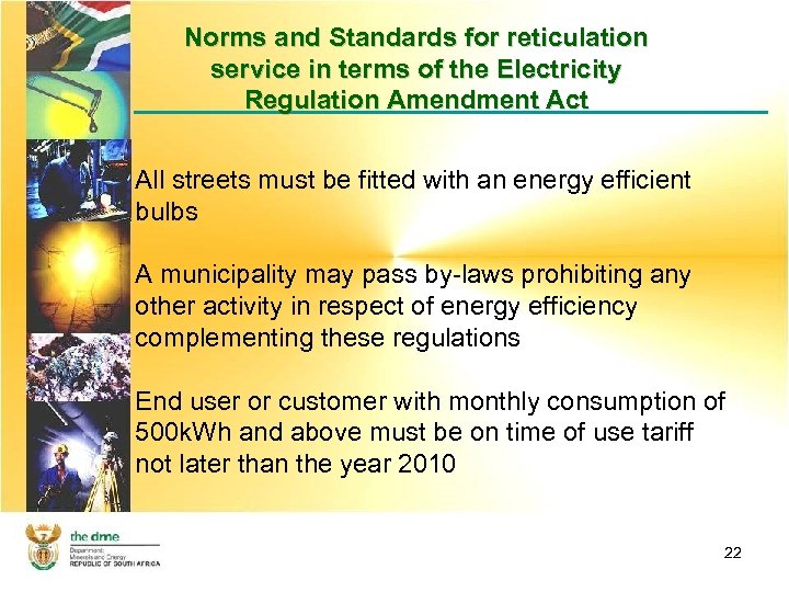 Norms and Standards for reticulation service in terms of the Electricity Regulation Amendment Act