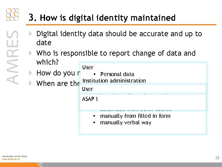 3. How is digital identity maintained Digital identity data should be accurate and up