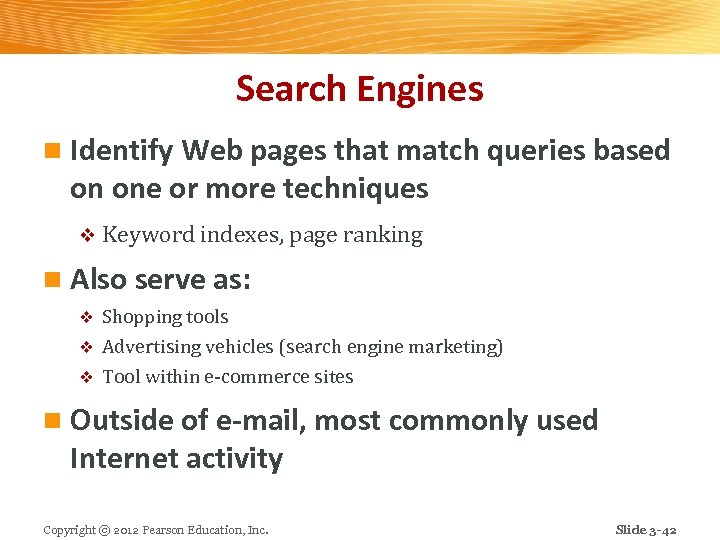 Search Engines n Identify Web pages that match queries based on one or more