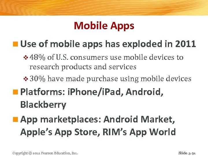 Mobile Apps n Use of mobile apps has exploded in 2011 v 48% of
