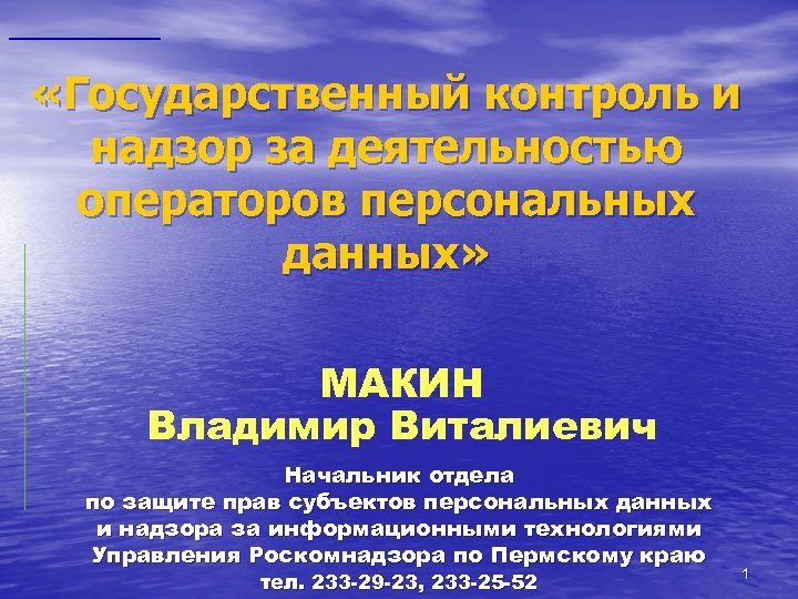  «Государственный контроль и надзор за деятельностью операторов персональных данных» МАКИН Владимир Виталиевич Начальник