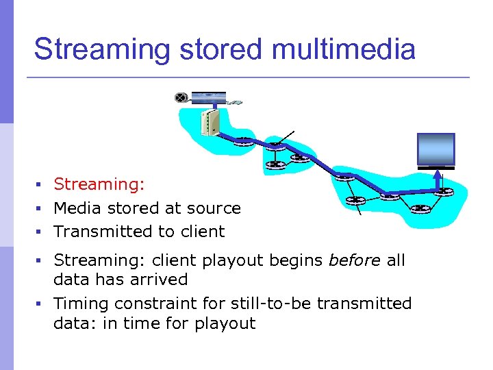 Streaming stored multimedia § Streaming: § Media stored at source § Transmitted to client